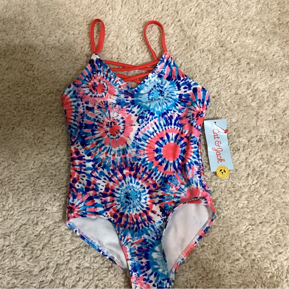 Cat & Jack Pink & Blue Tie-Dye One-Piece Swimsuit